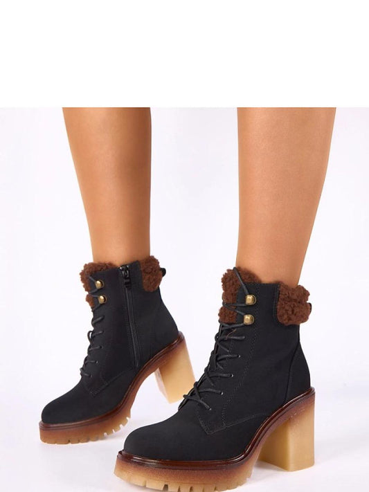 Botine cu toc Solea, Model 222347, Negru - material piele artificiala piele Footbed pânză Înălţimea carâmbului 13 cm Înălţimea tocului 9 cm