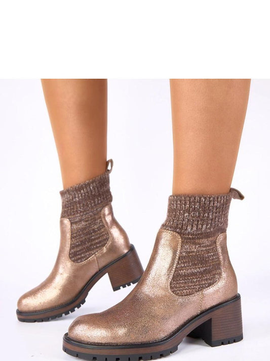 Botine cu toc Solea, Model 222349, Galben - material imitație de piele Footbed pânză Înălţimea carâmbului 15 cm Înălţimea tocului 6 cm