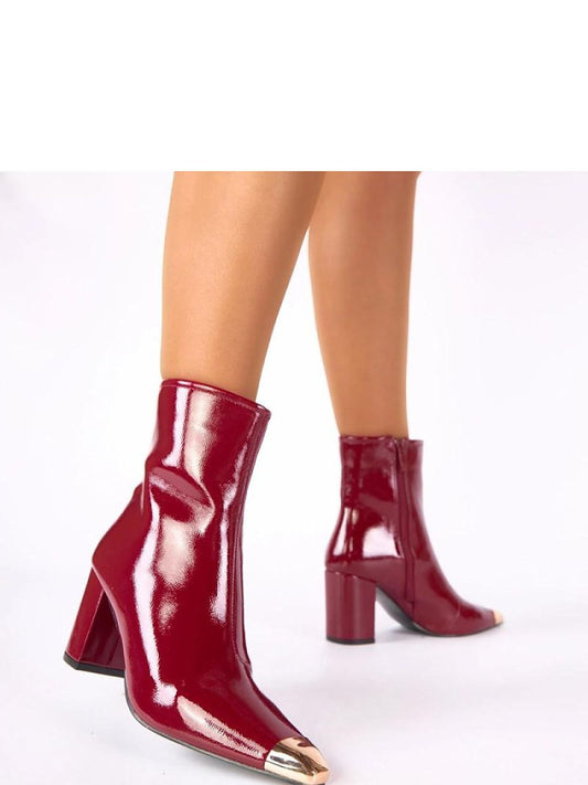 Botine cu toc Solea, Model 222899, Roşu - material imitație de piele Footbed pânză Înălţimea carâmbului 14 cm Înălţimea tocului 8 cm