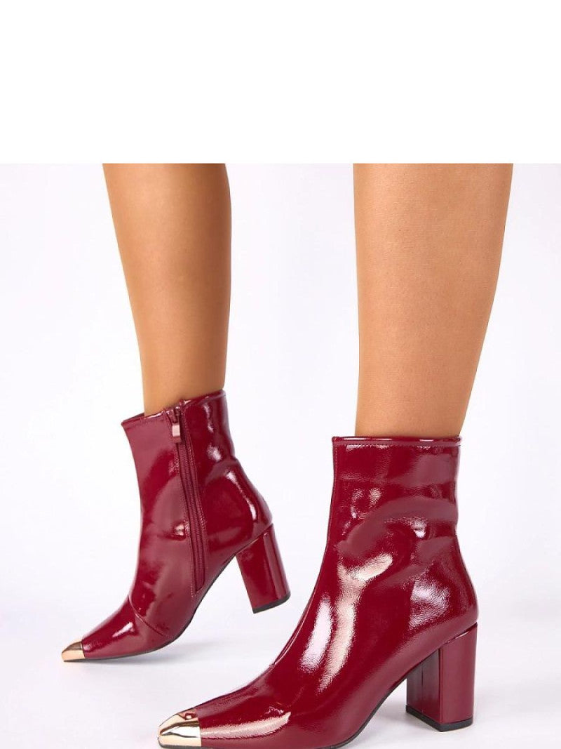 Botine cu toc Solea, Model 222899, Roşu - material imitație de piele Footbed pânză Înălţimea carâmbului 14 cm Înălţimea tocului 8 cm