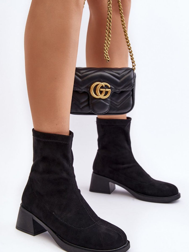 Botine cu toc Step in style, Model 189840, Negru - material piele artificiala piele Căptușeală pătură de pantofi Footbed pătură de pantofi Înălţimea carâmbului 16 cm Înălţimea tocului 5 cm