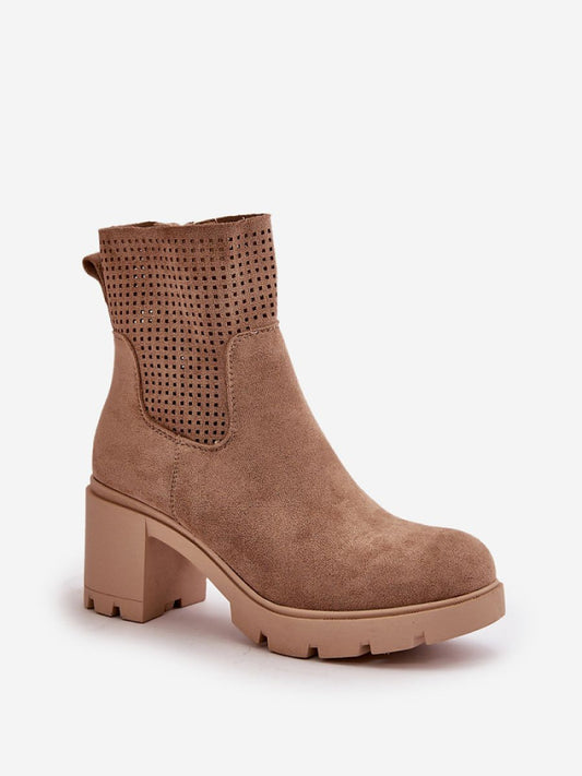 Botine cu toc Step in style, Model 199065, Bej - material piele artificiala piele Footbed pătură de pantofi Înălţimea carâmbului 15 cm Înălţimea tocului 8 cm