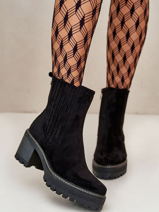 Botine cu toc Step in style, Model 199299, Negru - material piele artificiala piele Căptușeală pătură de pantofi Footbed pătură de pantofi Înălţimea carâmbului 15 cm Înălţimea tocului 7 cm