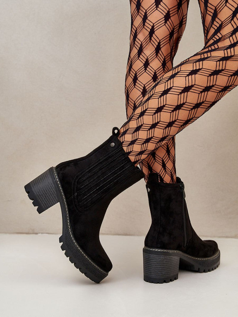 Botine cu toc Step in style, Model 199299, Negru - material piele artificiala piele Căptușeală pătură de pantofi Footbed pătură de pantofi Înălţimea carâmbului 15 cm Înălţimea tocului 7 cm