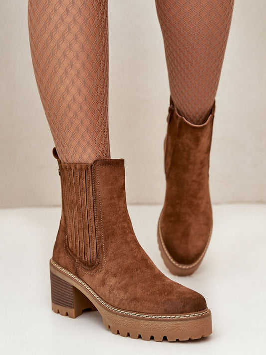 Botine cu toc Step in style, Model 199300, Maro - material piele artificiala piele Căptușeală pătură de pantofi Footbed pătură de pantofi Înălţimea carâmbului 15 cm Înălţimea tocului 7 cm