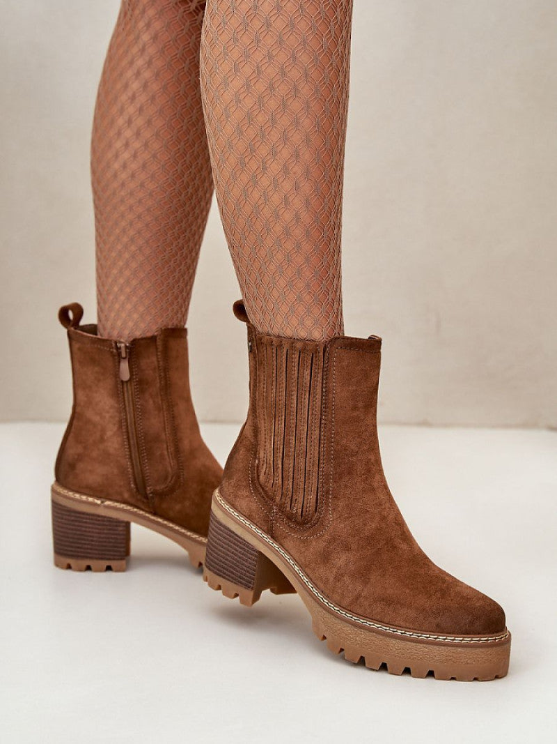 Botine cu toc Step in style, Model 199300, Maro - material piele artificiala piele Căptușeală pătură de pantofi Footbed pătură de pantofi Înălţimea carâmbului 15 cm Înălţimea tocului 7 cm