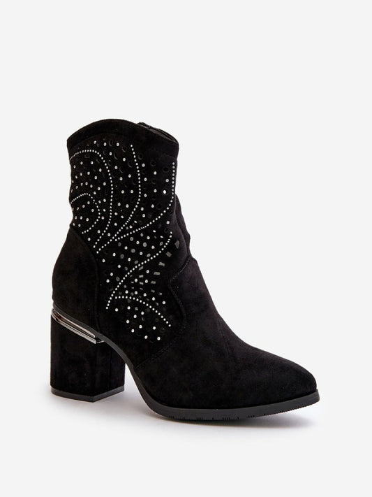 Botine cu toc Step in style, Model 199321, Negru - material piele artificiala piele Footbed imitație de piele Înălţimea carâmbului 15 cm Înălţimea tocului 8 cm