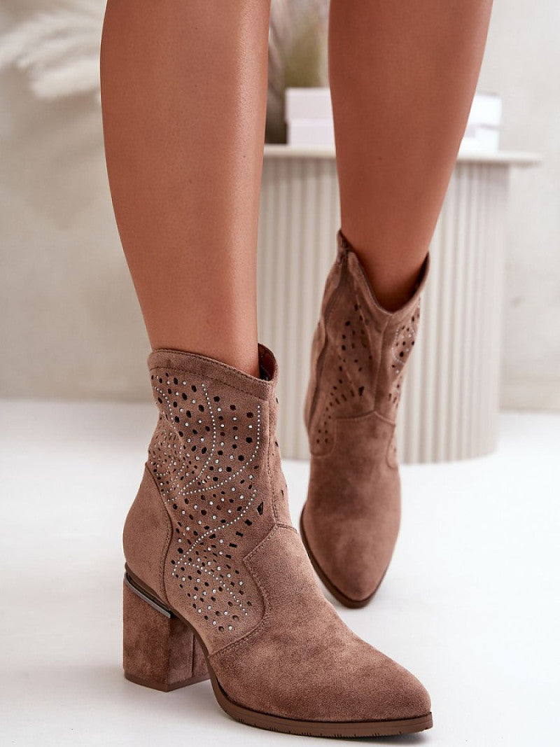 Botine cu toc Step in style, Model 199323, Maro - material piele artificiala piele Footbed imitație de piele Înălţimea carâmbului 15 cm Înălţimea tocului 8 cm