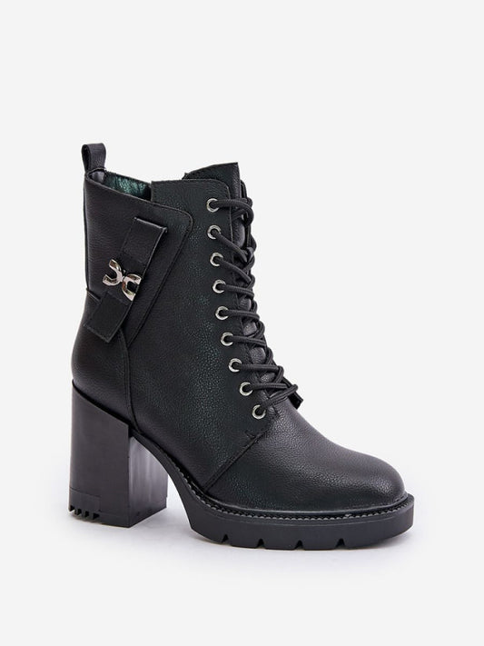 Botine cu toc Step in style, Model 201004, Negru - material imitație de piele Căptușeală pătură de pantofi Footbed pătură de pantofi Înălţimea carâmbului 15.5 cm Înălţimea tocului 9.5 cm