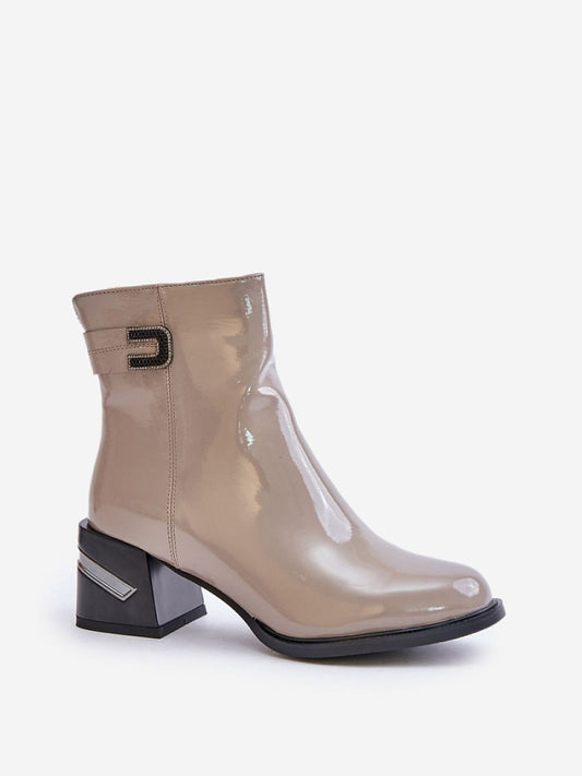 Botine cu toc Step in style, Model 201017, Gri - material piele artificiala piele Căptușeală pătură de pantofi Footbed pătură de pantofi Înălţimea carâmbului 13.5 cm Înălţimea tocului 6.5 cm