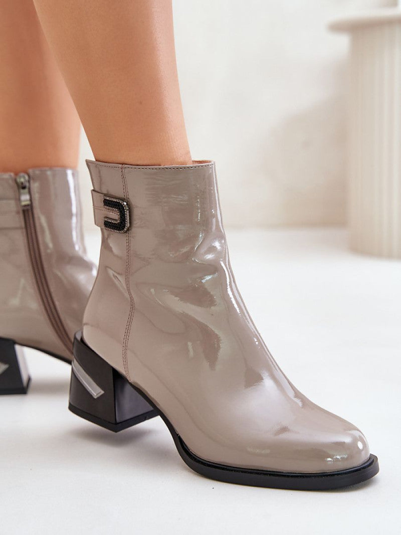 Botine cu toc Step in style, Model 201017, Gri - material piele artificiala piele Căptușeală pătură de pantofi Footbed pătură de pantofi Înălţimea carâmbului 13.5 cm Înălţimea tocului 6.5 cm