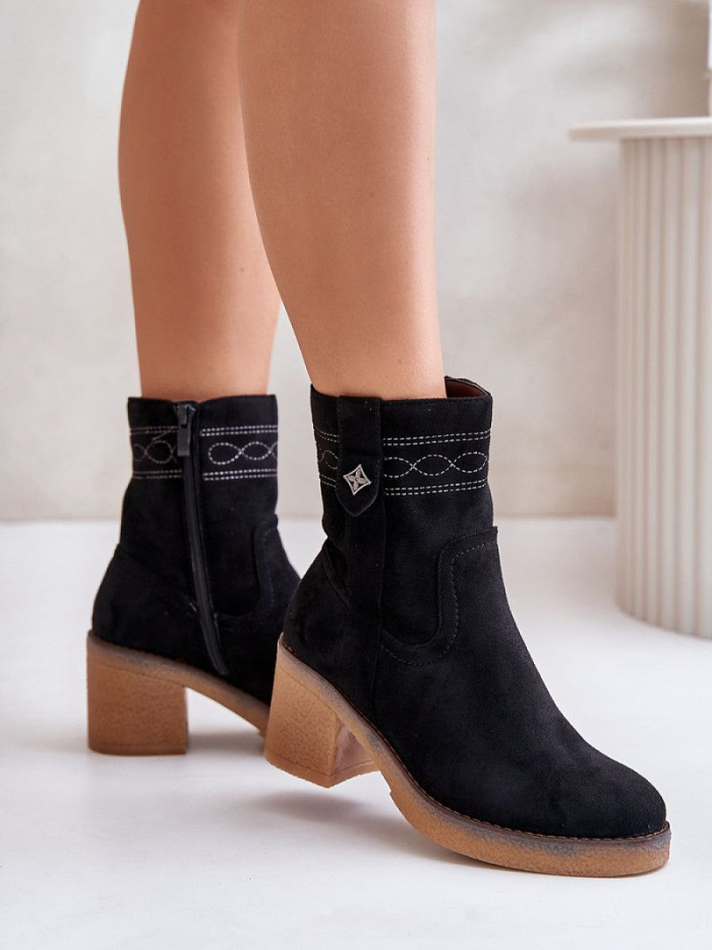 Botine cu toc Step in style, Model 201167, Negru - material piele artificiala piele Footbed pătură de pantofi Înălţimea carâmbului 16 cm Înălţimea tocului 7 cm