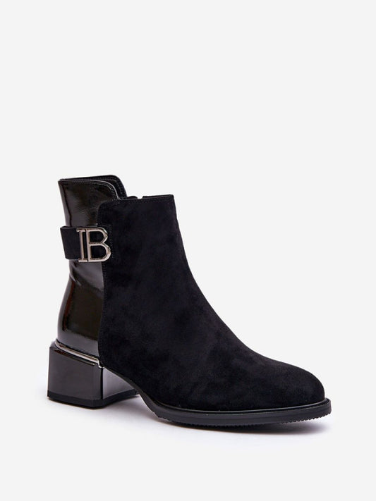 Botine cu toc Step in style, Model 201226, Negru - material piele artificiala piele Căptușeală pătură de pantofi Footbed pătură de pantofi Înălţimea carâmbului 14 cm Înălţimea tocului 5 cm