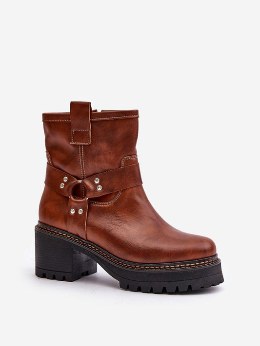 Botine cu toc Step in style, Model 201543, Maro - material piele naturala Footbed piele naturala Înălţimea carâmbului 15.5 cm Înălţimea tocului 7 cm