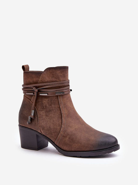 Botine cu toc Step in style, Model 201545, Maro - material imitație de piele Căptușeală pătură de pantofi Footbed pătură de pantofi Înălţimea carâmbului 12 cm Înălţimea tocului 5.5 cm