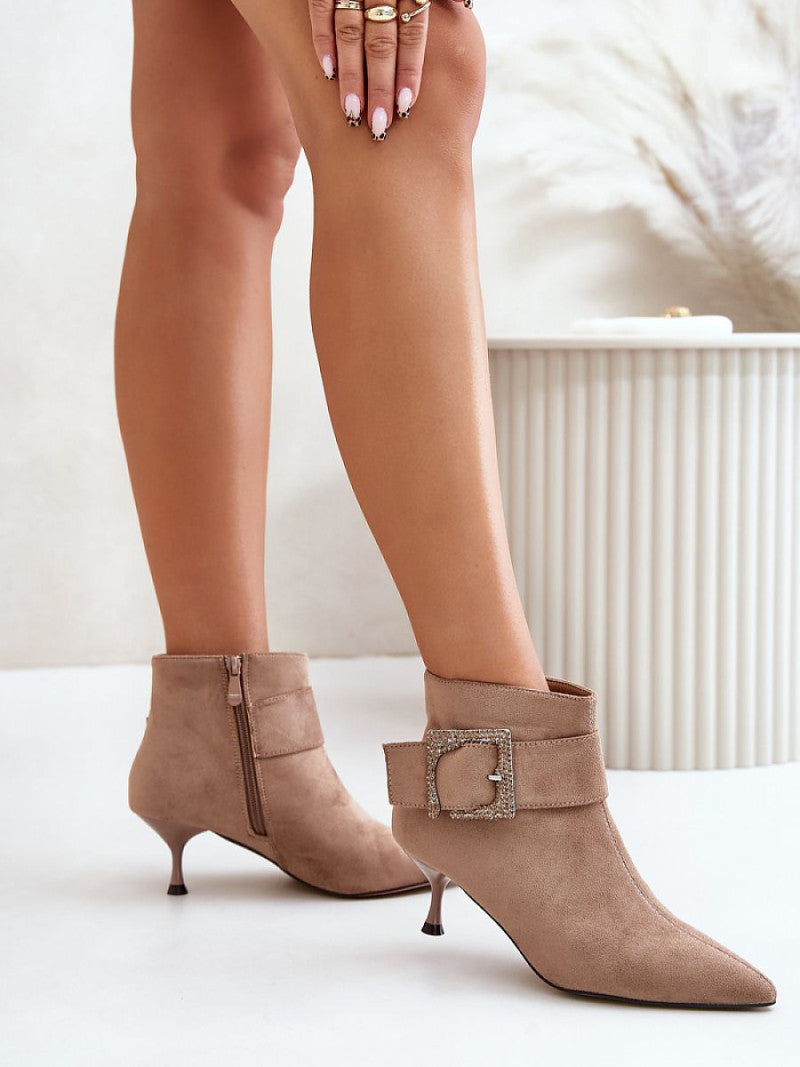 Botine cu toc Step in style, Model 201889, Bej - material piele artificiala piele Căptușeală pânză Footbed imitație de piele Înălţimea carâmbului 11.5 cm Înălţimea tocului 5.5 cm