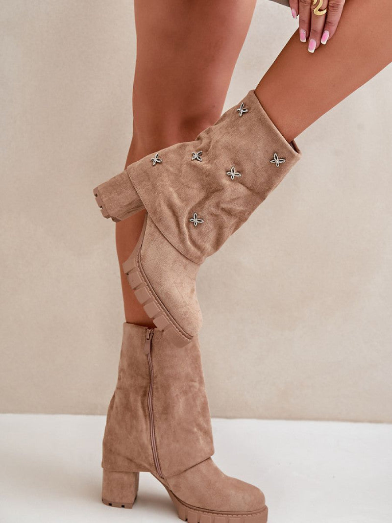 Botine cu toc Step in style, Model 203531, Bej - material piele artificiala piele Căptușeală pătură Footbed pătură de pantofi Înălţimea carâmbului 18 cm Înălţimea tocului 9 cm