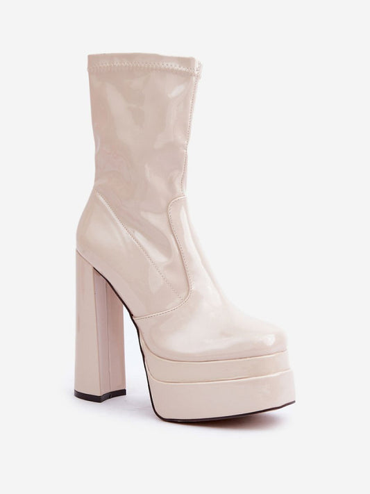 Botine cu toc Step in style, Model 204681, Bej - material imitație de piele Căptușeală pânză Footbed pătură de pantofi Înălţimea carâmbului 19 cm Înălţimea tocului 14.5 cm