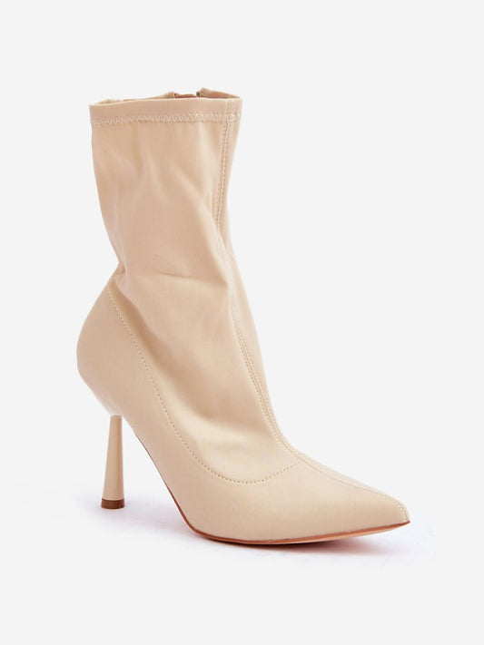 Botine cu toc Step in style, Model 204701, Bej - material pânză Footbed imitație de piele Înălţimea carâmbului 19 cm Înălţimea tocului 9 cm