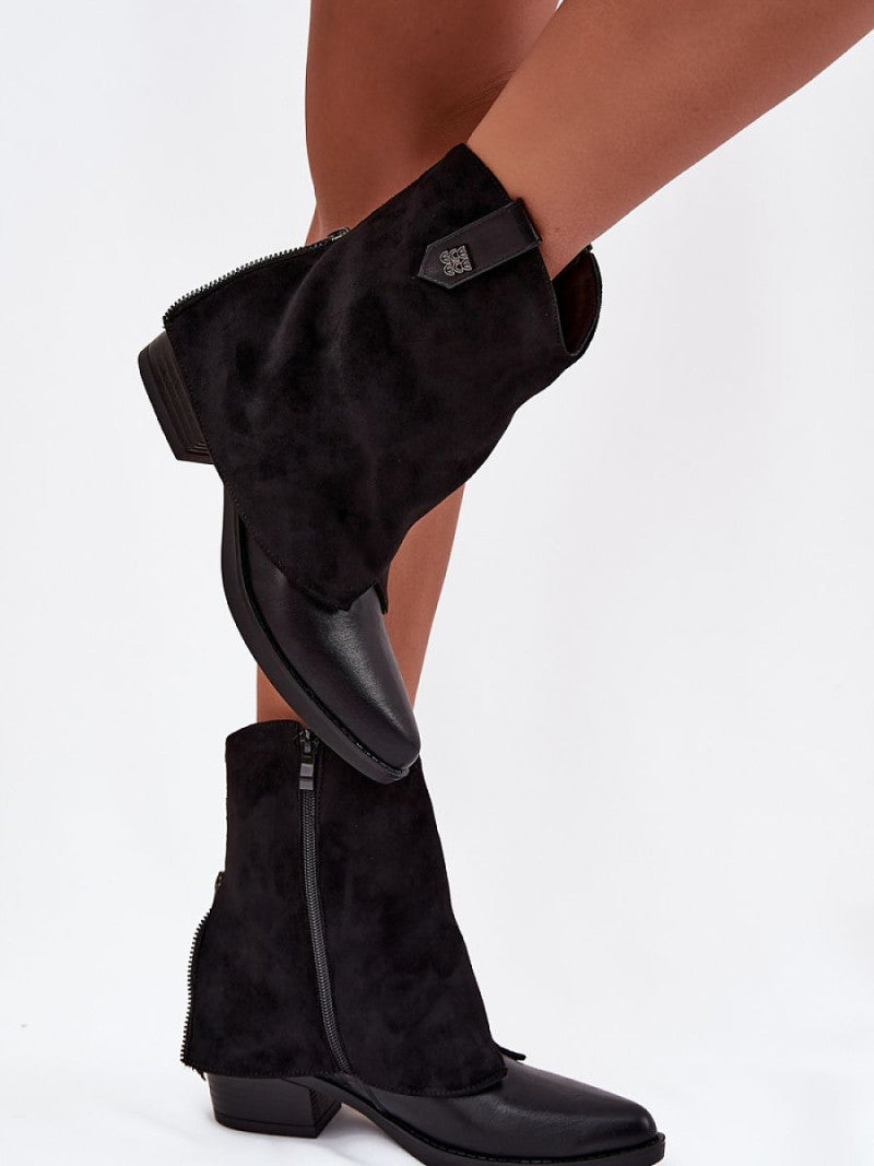 Botine cu toc Step in style, Model 217192, Negru - material piele artificiala piele + piele artificiala Căptușeală pătură de pantofi Footbed pătură de pantofi Înălţimea carâmbului 16 cm Înălţimea tocului 5.5 cm