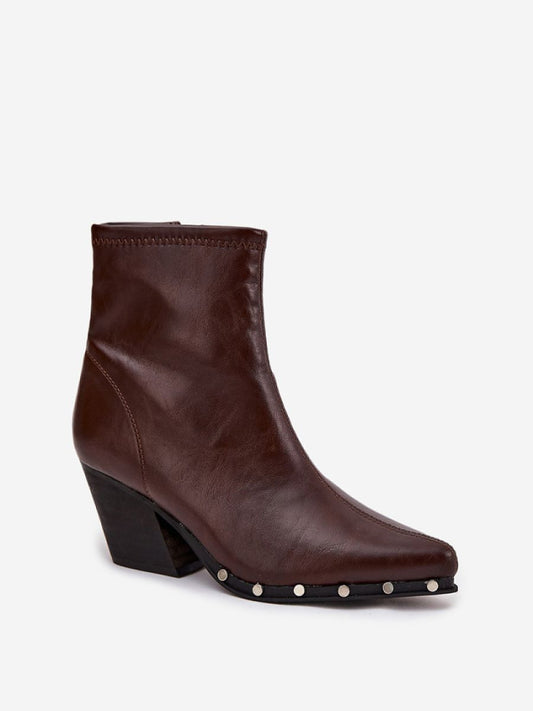 Botine cu toc Step in style, Model 217498, Maro - material imitație de piele Footbed pânză Înălţimea carâmbului 14.5 cm Înălţimea tocului 7 cm