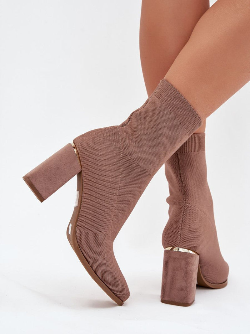 Botine cu toc Step in style, Model 217512, Bej - material pânză Footbed pătură de pantofi Înălţimea carâmbului 17 cm Înălţimea tocului 9 cm