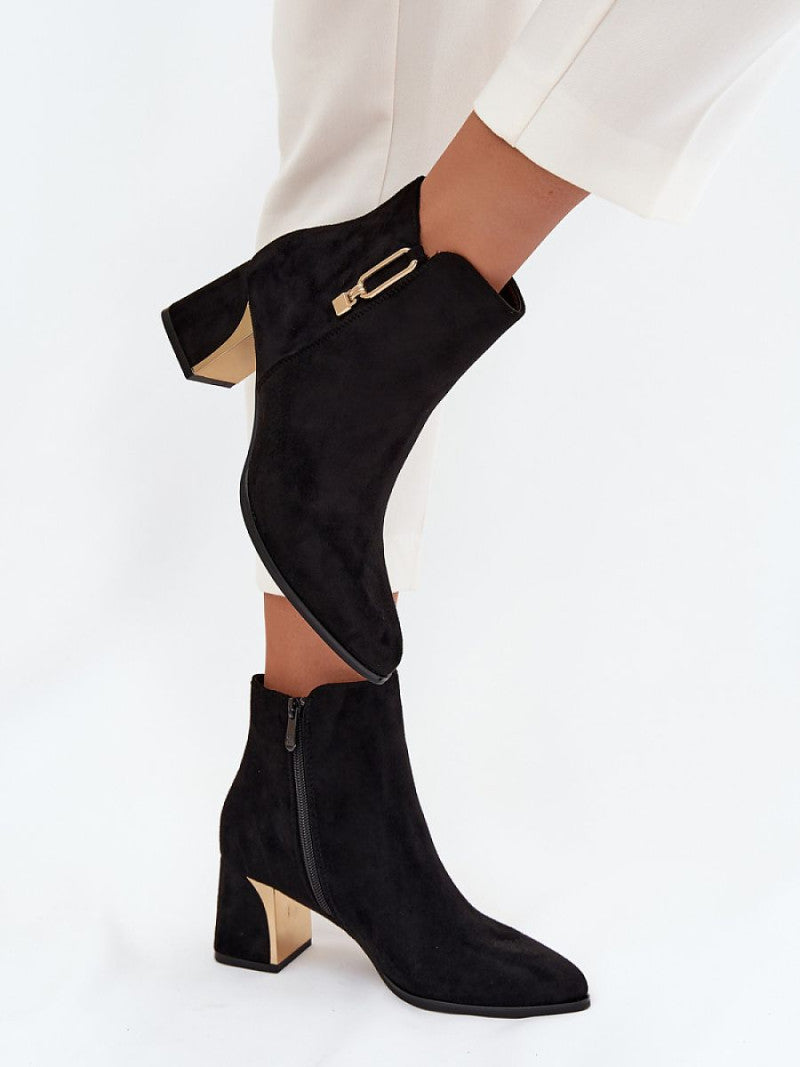 Botine cu toc Step in style, Model 217724, Negru - material piele artificiala piele Footbed pânză Înălţimea carâmbului 11 cm Înălţimea tocului 7 cm