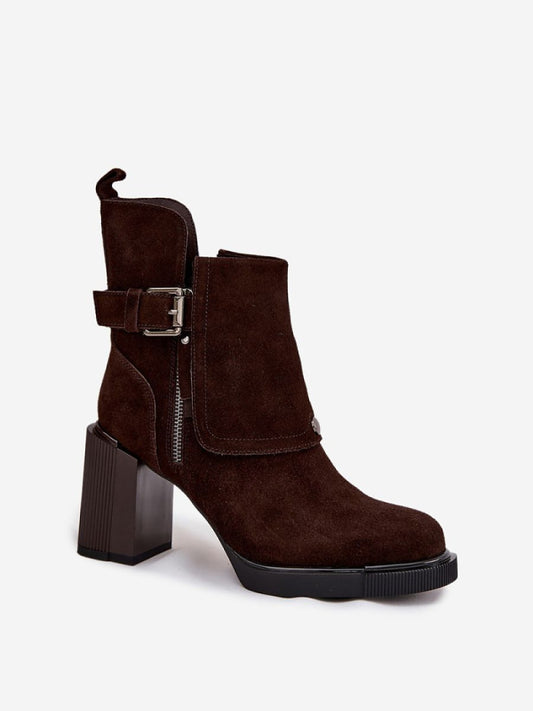 Botine cu toc Step in style, Model 217806, Negru - material piele naturală de căprioară Căptușeală pătură de pantofi Footbed pânză Înălţimea carâmbului 15 cm Înălţimea tocului 9 cm