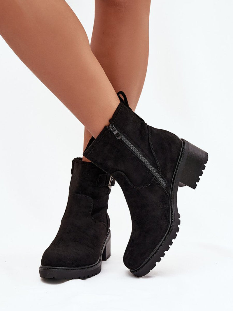 Botine cu toc Step in style, Model 217814, Negru - material piele artificiala piele Căptușeală pătură de pantofi Footbed pătură de pantofi Înălţimea carâmbului 14 cm Înălţimea tocului 5 cm