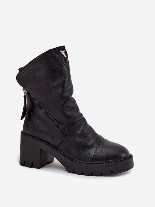 Botine cu toc Step in style, Model 218068, Negru - material imitație de piele Căptușeală pătură de pantofi Footbed pătură de pantofi Înălţimea carâmbului 16 cm Înălţimea tocului 7 cm