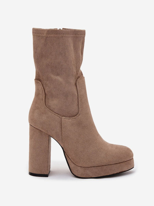 Botine cu toc Step in style, Model 218498, Bej - material piele artificiala piele Căptușeală pânză Footbed pătură de pantofi Înălţimea carâmbului 20 cm Înălţimea tocului 11 cm