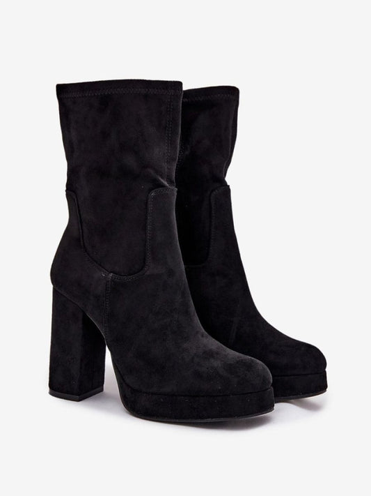 Botine cu toc Step in style, Model 218499, Negru - material piele artificiala piele Căptușeală pânză Footbed pătură de pantofi Înălţimea carâmbului 20 cm Înălţimea tocului 11 cm