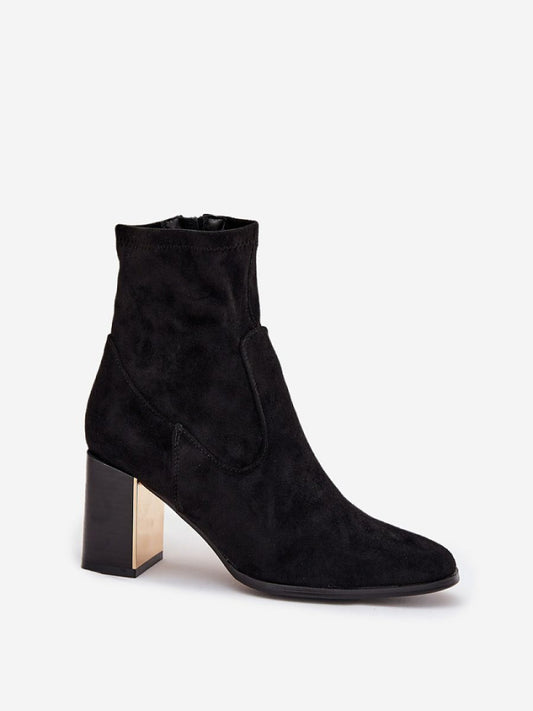 Botine cu toc Step in style, Model 218723, Negru - material piele artificiala piele Căptușeală pătură de pantofi Footbed pătură de pantofi Înălţimea carâmbului 15 cm Înălţimea tocului 7.5 cm