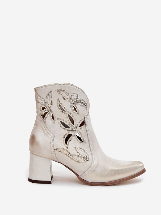 Botine cu toc Step in style, Model 219131, Galben - material piele naturala Footbed piele naturala Înălţimea carâmbului 14 cm Înălţimea tocului 6.5 cm