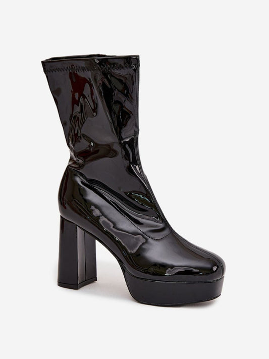 Botine cu toc Step in style, Model 219264, Negru - material imitație de piele Căptușeală pânză Footbed pătură de pantofi Înălţimea carâmbului 21 cm Înălţimea tocului 10 cm