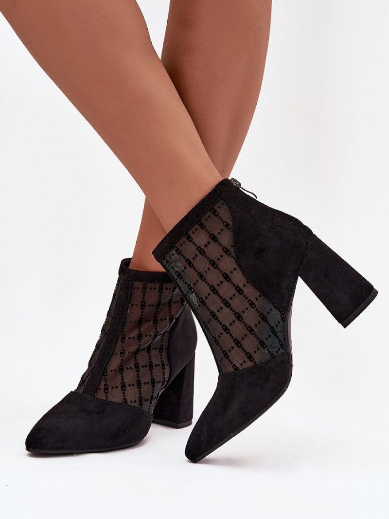 Botine cu toc Step in style, Model 219267, Negru - material piele artificiala piele Footbed piele naturala Înălţimea carâmbului 13 cm Înălţimea tocului 8.5 cm