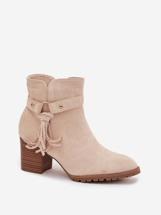 Botine cu toc Step in style, Model 219572, Bej - material piele artificiala piele Footbed pânză Înălţimea carâmbului 12 cm Înălţimea tocului 7 cm