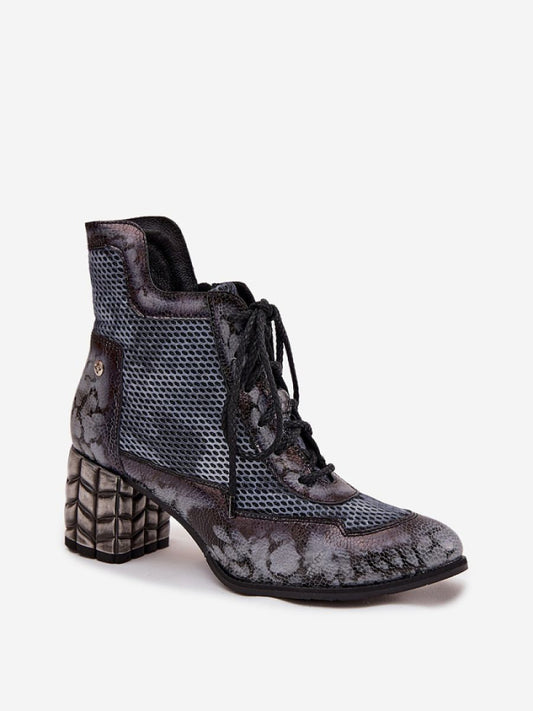 Botine cu toc Step in style, Model 219582, Gri - material piele naturala Footbed pânză Înălţimea carâmbului 13 cm Înălţimea tocului 6.5 cm