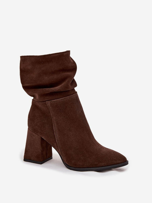 Botine cu toc Step in style, Model 220192, Maro - material piele naturală de căprioară Căptușeală simțit Footbed simțit Înălţimea carâmbului 17.5 cm Înălţimea tocului 8 cm