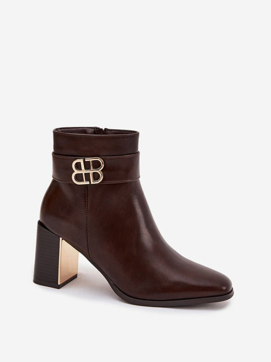 Botine cu toc Step in style, Model 220693, Maro - material imitație de piele Footbed imitație de piele Înălţimea carâmbului 11.5 cm Înălţimea tocului 7.5 cm