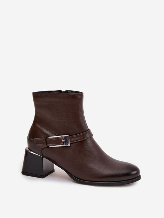 Botine cu toc Step in style, Model 220702, Maro - material piele naturala Căptușeală simțit Footbed pânză Înălţimea carâmbului 12.5 cm Înălţimea tocului 5.5 cm