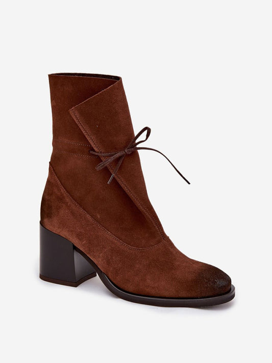 Botine cu toc Step in style, Model 220703, Maro - material piele naturală de căprioară Footbed simțit Înălţimea carâmbului 19 cm Înălţimea tocului 7.5 cm