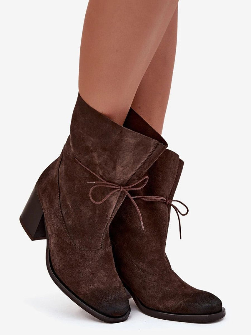 Botine cu toc Step in style, Model 220704, Maro - material piele naturală de căprioară Footbed simțit Înălţimea carâmbului 19 cm Înălţimea tocului 7.5 cm