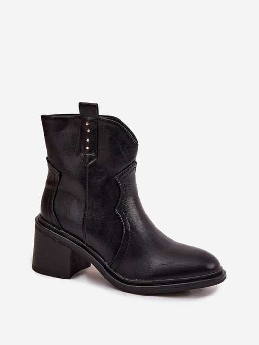 Botine cu toc Step in style, Model 221135, Negru - material imitație de piele Căptușeală pătură de pantofi Footbed pătură de pantofi Înălţimea carâmbului 14 cm Înălţimea tocului 7 cm