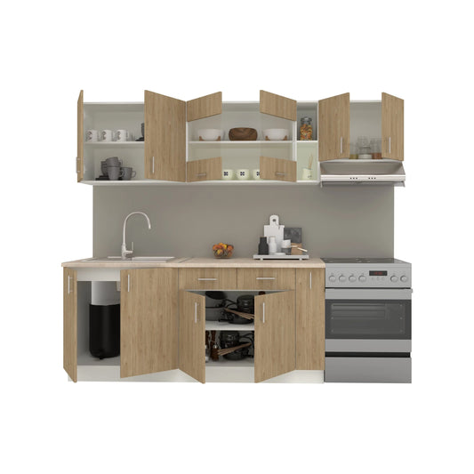 Set Bucatarie haaus Karo V16, Lemn Natural/Alb, Blat Thermo 28 mm, L 240 cm