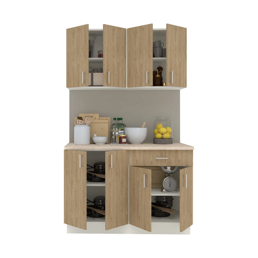 Set Bucatarie haaus Karo V2, Lemn Natural/Alb, Blat Thermo 28 mm, L 120 cm