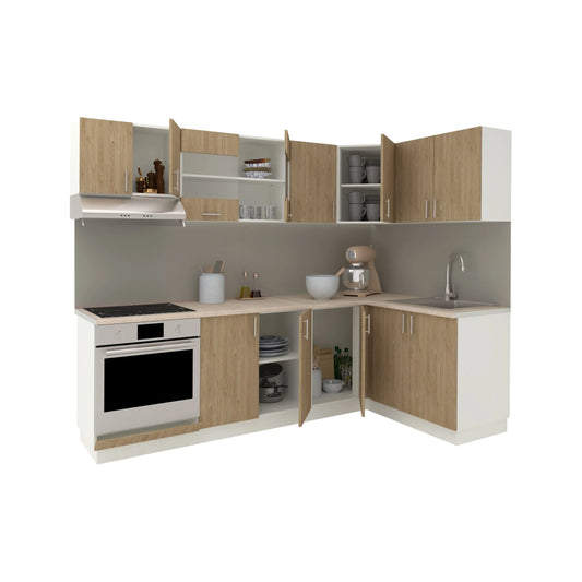Set Bucatarie Colt haaus Karo V34, Lemn Natural/Alb, Blat Thermo 28 mm, L 240 x 140 cm