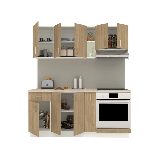 Set Bucatarie haaus Karo V9, Lemn Natural/Alb, Blat Thermo 28 mm, L 180 cm