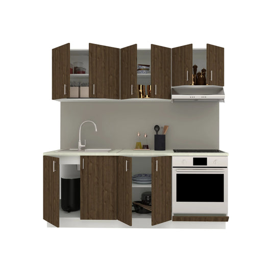 Set Bucatarie haaus Karo V10, Stejar Bronz/Alb, Blat Thermo 28 mm, L 200 cm