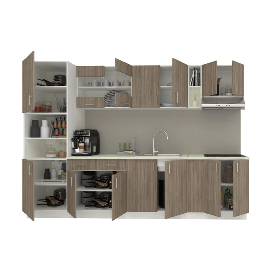 Set Bucatarie haaus Karo V26, Stejar Sonoma Inchis/Alb, Blat Thermo 28 mm, L 300 cm